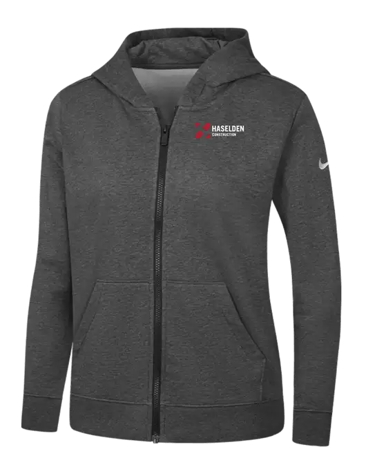 Nike Womens Club Fleece Sleeve Swoosh Full-Zip Charcoal Heather Hoodie w/Haselden Construction Logo