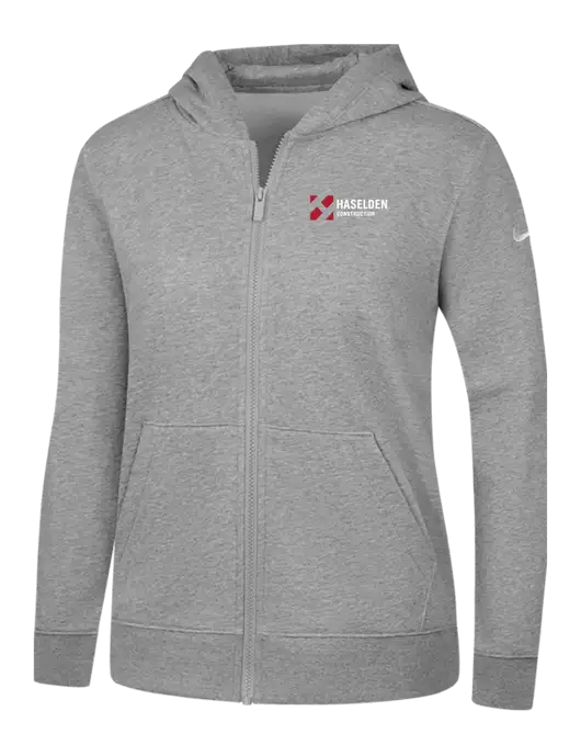 Nike Womens Club Fleece Sleeve Swoosh Full-Zip Dark Grey Heather Hoodie w/Haselden Construction Logo