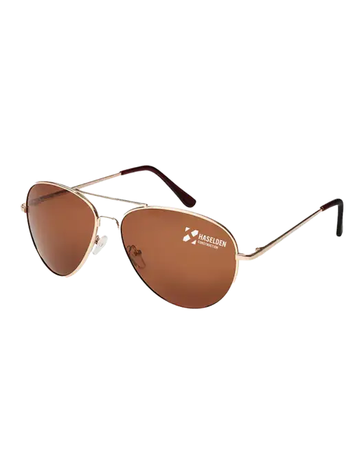 Aviator Coffee Brown with Gold Sunglasses  w/Haselden Construction Logo