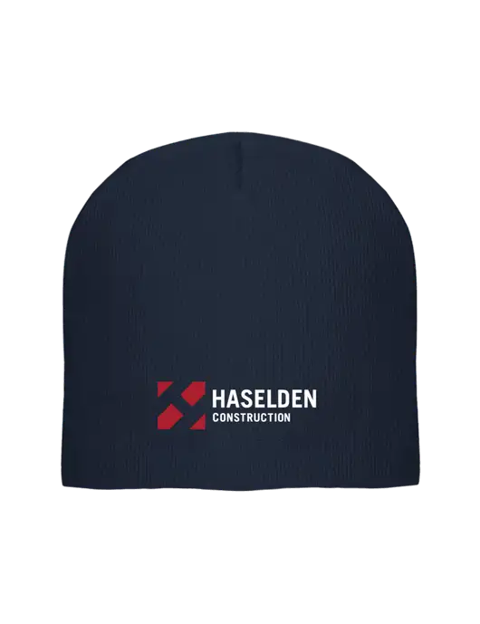Solid Navy Element Knit Beanie w/Haselden Construction Logo