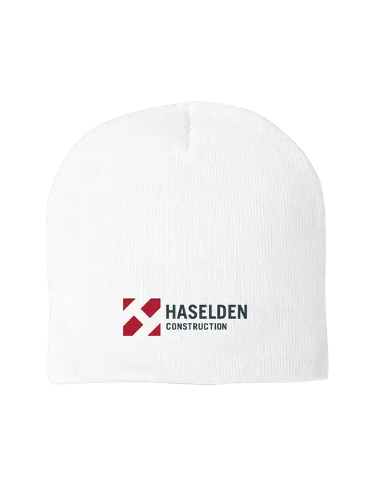 Solid White Element Knit Beanie w/Haselden Construction Logo