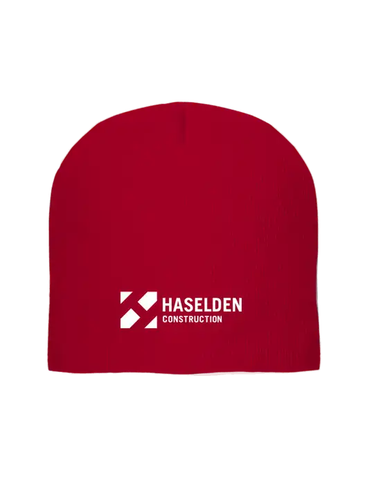 Solid Red Element Knit Beanie w/Haselden Construction Logo