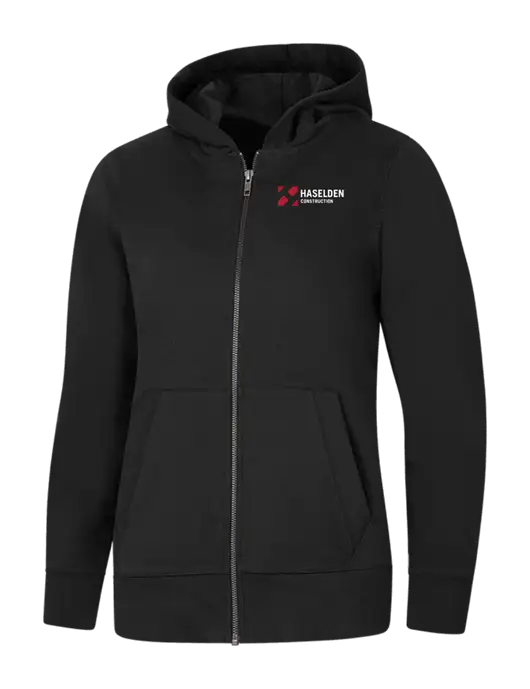 Womens Black Re-Fleece Full-Zip Hoodie w/Haselden Construction Logo