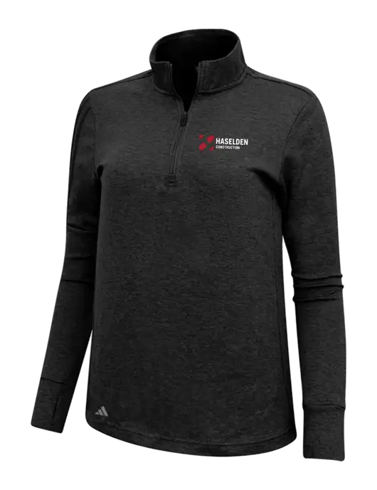 Adidas Black Melange Womens 3 Stripes Quarter Zip Sweater w/Haselden Construction Logo