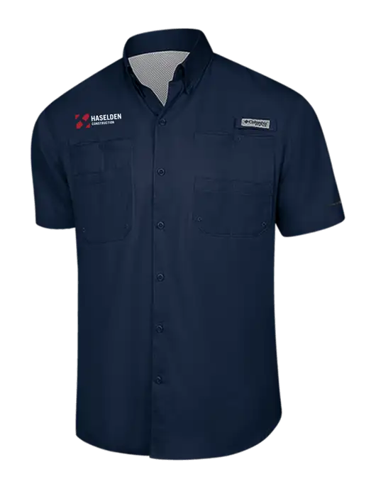 Columbia Navy PFG Tamiami II Short Sleeve Shirt w/Haselden Construction Logo