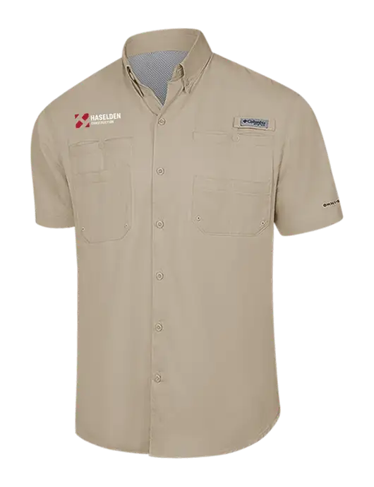 Columbia Tan PFG Tamiami II Short Sleeve Shirt w/Haselden Construction Logo