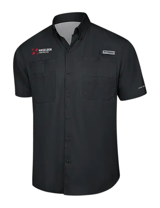 Columbia Black PFG Tamiami II Short Sleeve Shirt w/Haselden Construction Logo