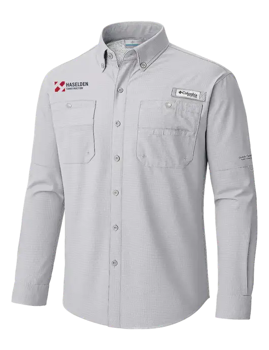 Columbia Cool Grey PFG Tamiami II Long SleeveShirt w/Haselden Construction Logo