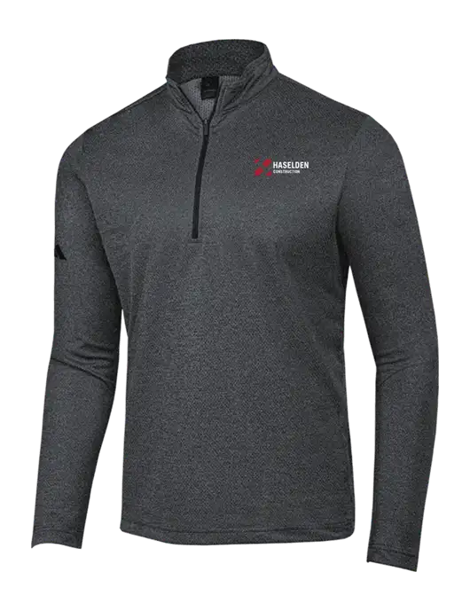 Adidas Black Melange Space Dyed Quarter-Zip Pullover w/Haselden Construction Logo