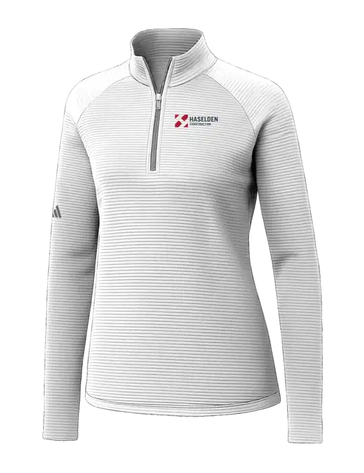 Adidas Womens White Spacer Quarter-Zip Pullover  w/Haselden Construction Logo