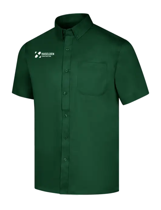 Short Sleeve Dark Green Superpro React Twill Shirt w/Haselden Construction Logo