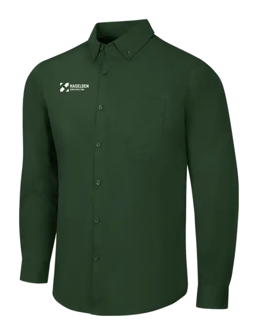 Forest Green Long Sleeve Carefree Poplin Shirt w/Haselden Construction Logo