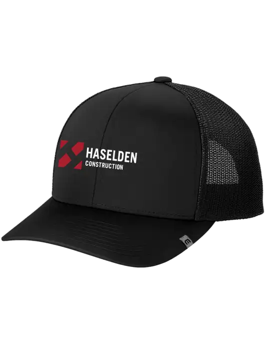 TravisMathew Black Cruz Trucker Cap w/Haselden Construction Logo