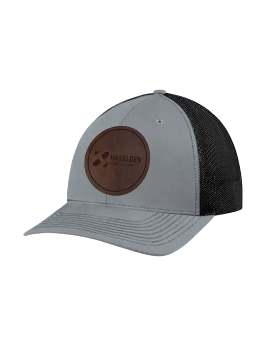Richardson Adjustable Snapback Original 112 Trucker Cap Heather Grey w/Black Mesh w/Haselden Construction Leather Patch Logo