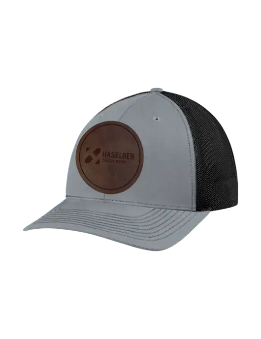 Richardson Adjustable Snapback Original 112 Trucker Cap Heather Grey w/Black Mesh w/Haselden Construction Leather Patch Logo