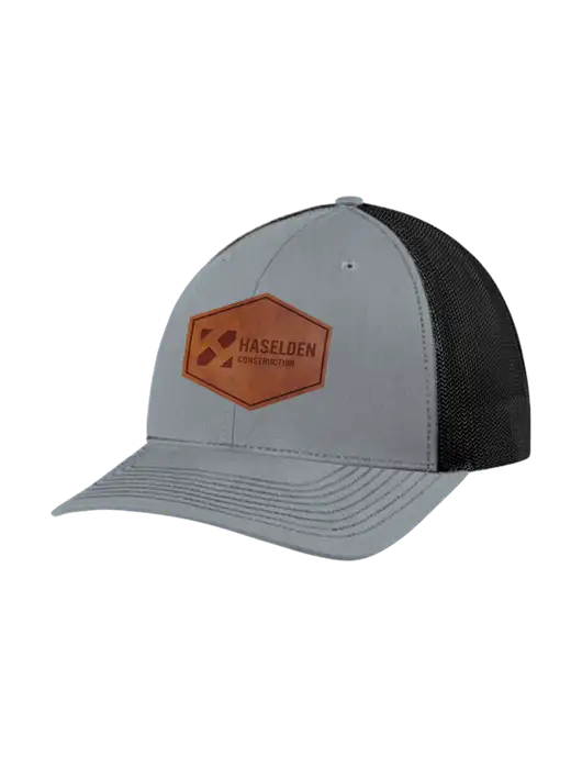 Richardson Adjustable Snapback Original 112 Trucker Cap Heather Grey w/Black Mesh w/Haselden Construction Leather Patch Logo