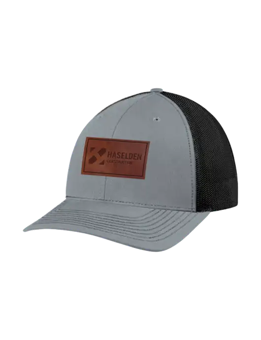 Richardson Adjustable Snapback Original 112 Trucker Cap Heather Grey w/Black Mesh w/Haselden Construction Leather Patch Logo