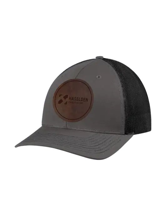 Richardson Adjustable Snapback Original 112 Trucker Cap Dark Grey w/Black Mesh w/Haselden Construction Leather Patch Logo