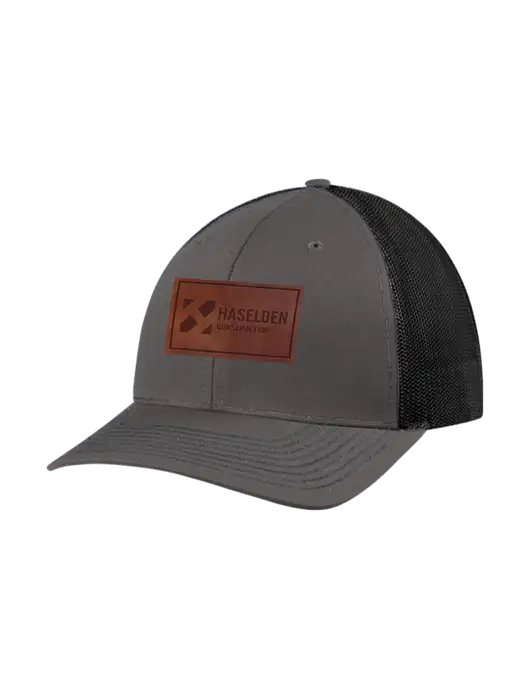 Richardson Adjustable Snapback Original 112 Trucker Cap Dark Grey w/Black Mesh w/Haselden Construction Leather Patch Logo