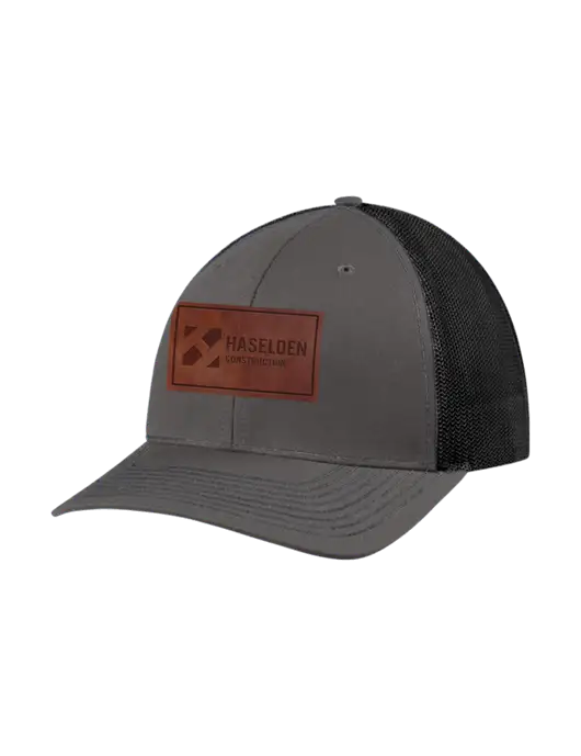 Richardson Adjustable Snapback Original 112 Trucker Cap Dark Grey w/Black Mesh w/Haselden Construction Leather Patch Logo