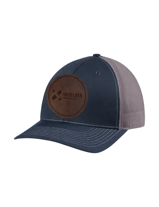 Richardson Adjustable Snapback Original 112 Trucker Cap Navy w/Charcoal Mesh w/Haselden Construction Leather Patch Logo