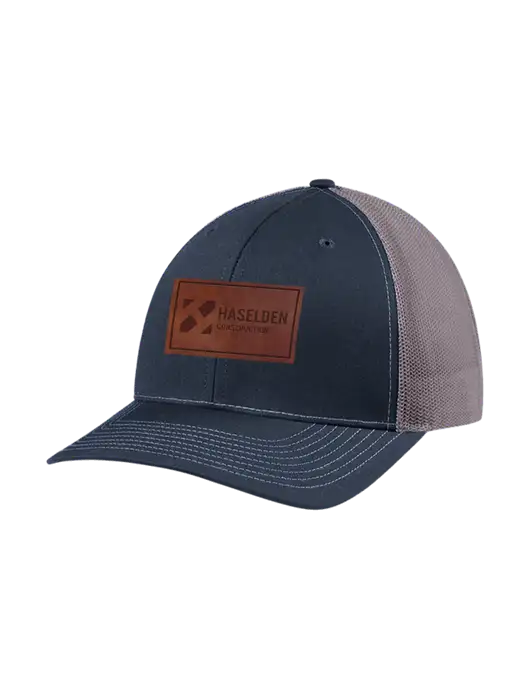 Richardson Adjustable Snapback Original 112 Trucker Cap Navy w/Charcoal Mesh w/Haselden Construction Leather Patch Logo