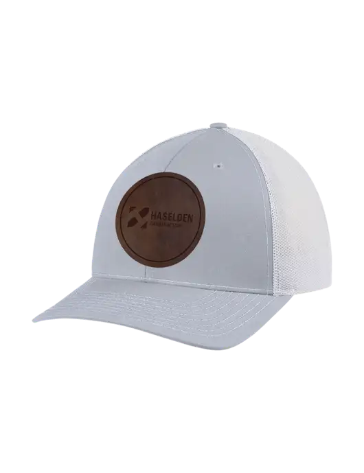 Richardson Adjustable Snapback Original 112 Trucker Cap Light Heather Grey w/White Mesh w/Haselden Construction Leather Patch Logo