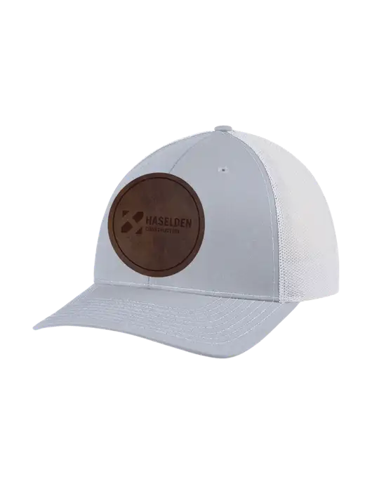 Richardson Adjustable Snapback Original 112 Trucker Cap Light Heather Grey w/White Mesh w/Haselden Construction Leather Patch Logo