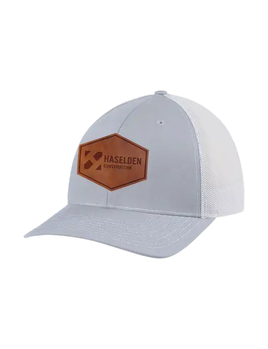 Richardson Adjustable Snapback Original 112 Trucker Cap Light Heather Grey w/White Mesh w/Haselden Construction Leather Patch Logo