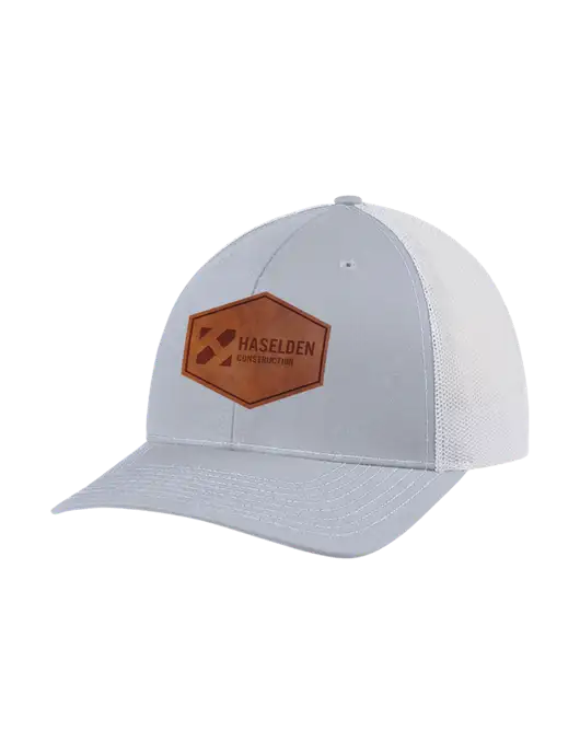 Richardson Adjustable Snapback Original 112 Trucker Cap Light Heather Grey w/White Mesh w/Haselden Construction Leather Patch Logo