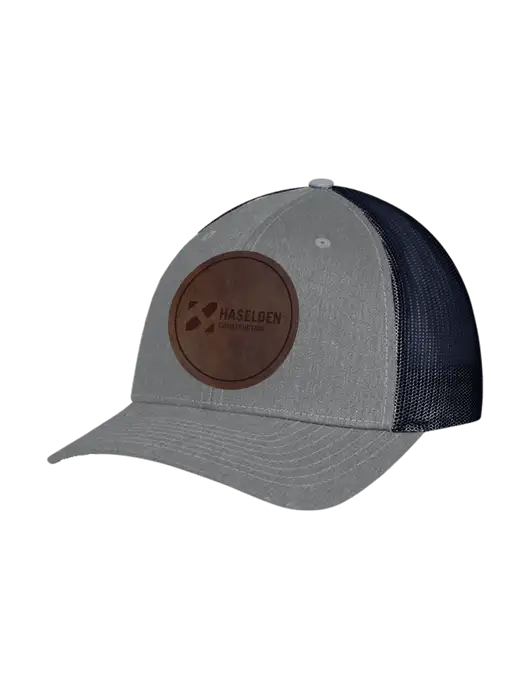Richardson Adjustable Snapback Original 112 Trucker Cap Heather Grey w/Navy Mesh w/Haselden Construction Leather Patch Logo
