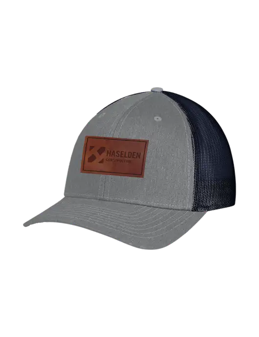 Richardson Adjustable Snapback Original 112 Trucker Cap Heather Grey w/Navy Mesh w/Haselden Construction Leather Patch Logo