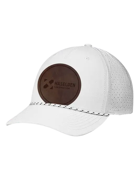 Richardson Laser Perf Performance White/White-Black Rope Cap w/Haselden Construction Leather Patch Logo