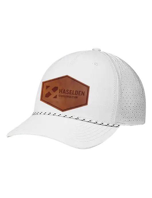 Richardson Laser Perf Performance White/White-Black Rope Cap w/Haselden Construction Leather Patch Logo
