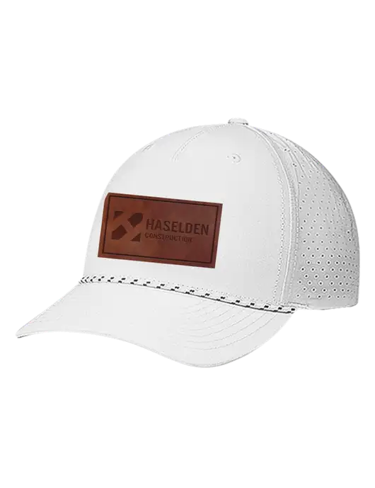 Richardson Laser Perf Performance White/White-Black Rope Cap w/Haselden Construction Leather Patch Logo