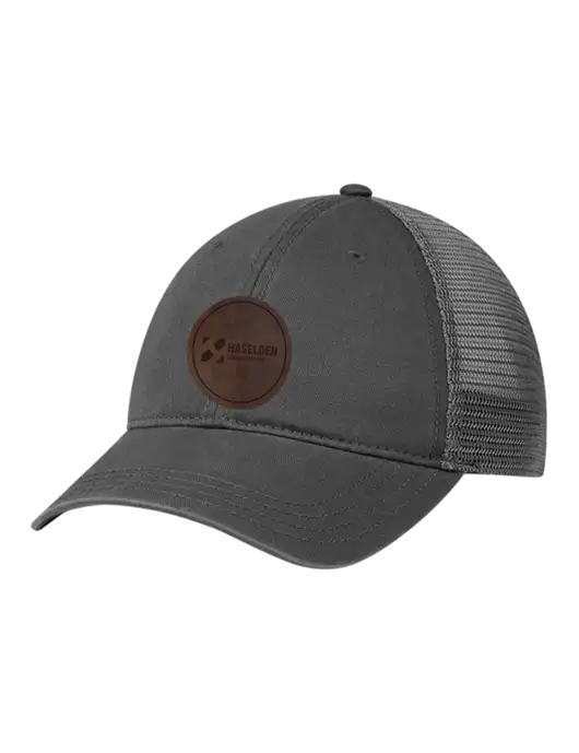 Richardson 111 Garment Washed Trucker Cap Charcoal w/Charcoal Mesh w/Haselden Construction Leather Patch Logo
