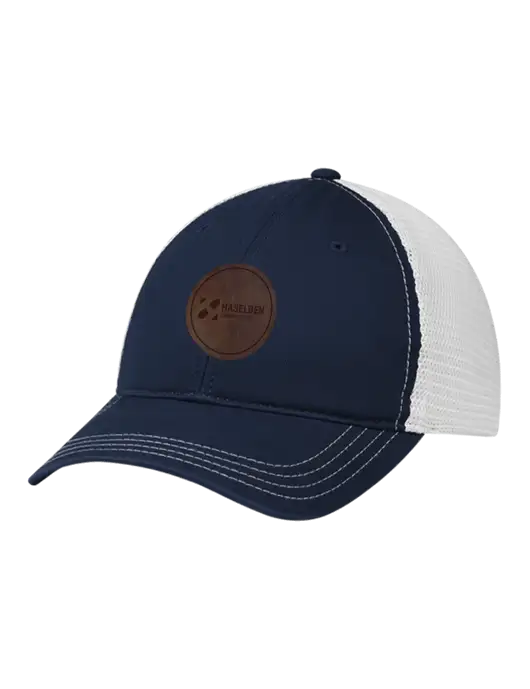 Richardson 111 Garment Washed Trucker Cap Navy w/White Mesh w/Haselden Construction Leather Patch Logo