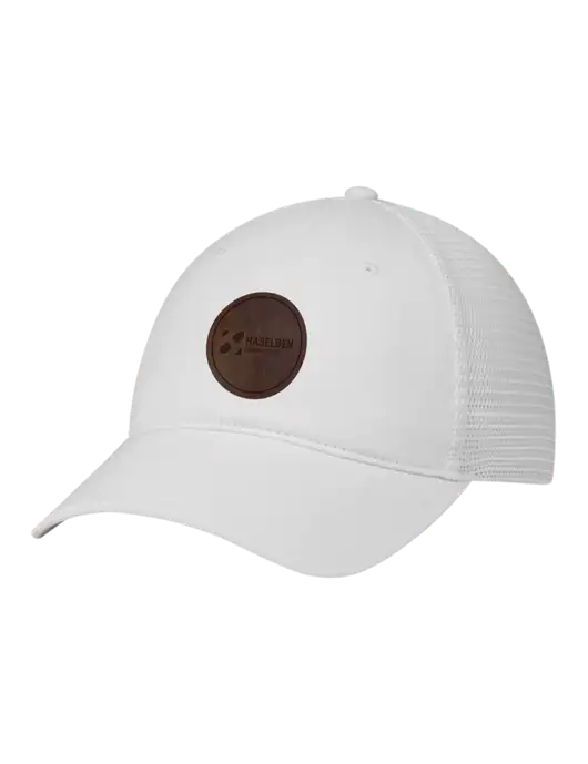 Richardson 111 Garment Washed Trucker Cap White w/White Mesh w/Haselden Construction Leather Patch Logo