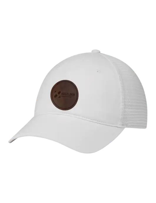 Richardson 111 Garment Washed Trucker Cap White w/White Mesh w/Haselden Construction Leather Patch Logo