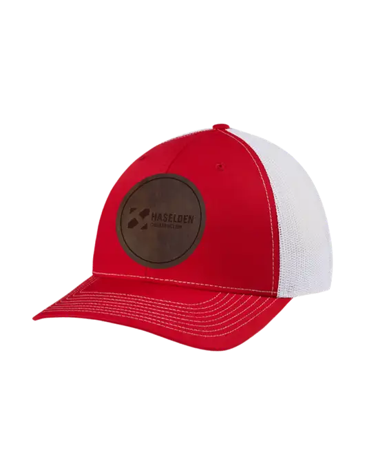 Richardson Adjustable Snapback Original 112 Trucker Cap Red w/White Mesh w/Haselden Construction Leather Patch Logo