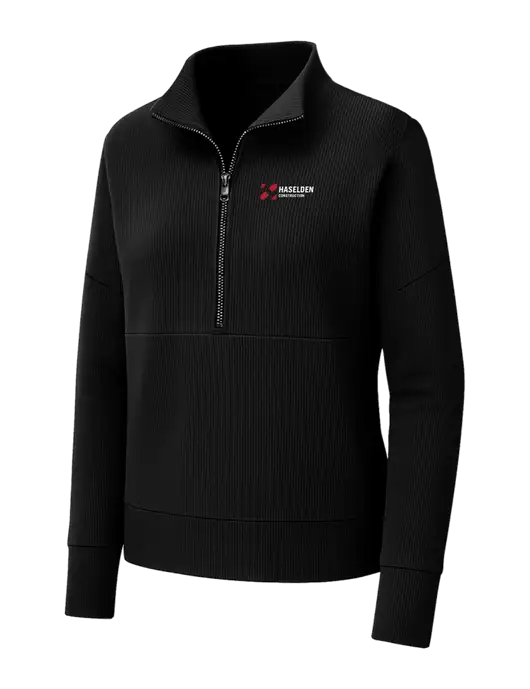 Mercer+Mettle Womens Black Linear Texture Quarter Zip w/Haselden Construction Logo