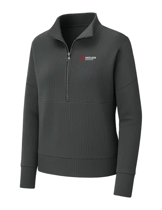 Mercer+Mettle Womens Dark Grey Linear Texture Quarter Zip w/Haselden Construction Logo
