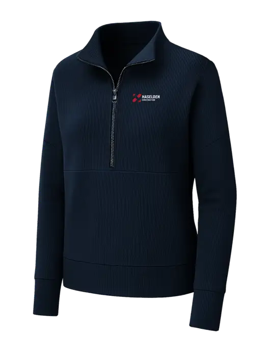 Mercer+Mettle Womens Dark Navy Linear Texture Quarter Zip w/Haselden Construction Logo