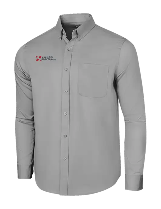 Long Sleeve Light Grey Superpro React Twill Shirt w/Haselden Wyoming Logo