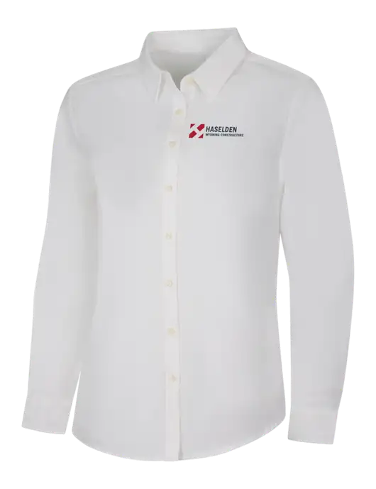 Womens White Long Sleeve Superpro React Twill Shirt w/Haselden Wyoming Logo