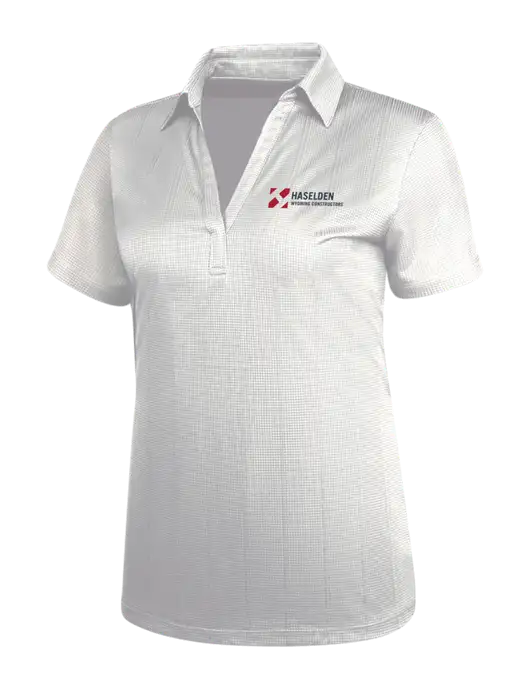 White Womens Performance Fine Jacquard Polo w/Haselden Wyoming Logo