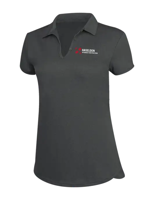 Womens Charcoal Trace Heather Polo w/Haselden Wyoming Logo
