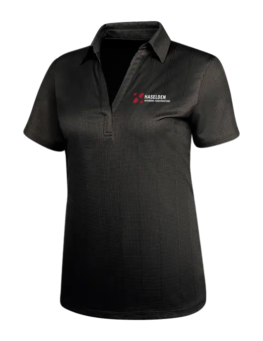 Black Womens Performance Fine Jacquard Polo w/Haselden Wyoming Logo