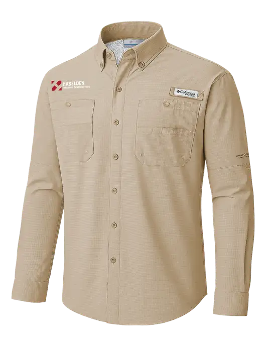 Columbia Fossil PFG Tamiami II Long SleeveShirt w/Haselden Wyoming Logo
