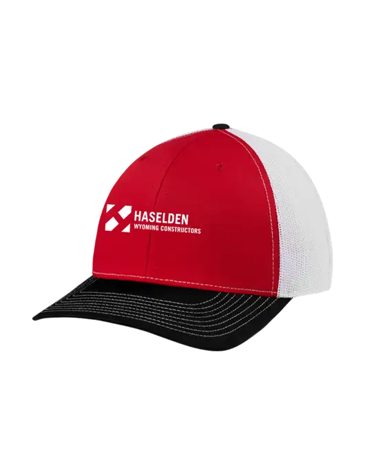 Richardson Adjustable Snapback Original 112 Trucker Cap Black/Red/White Mesh w/Haselden Wyoming Logo